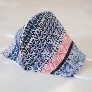 Handmade Coral, Blue Geometric Face Mask